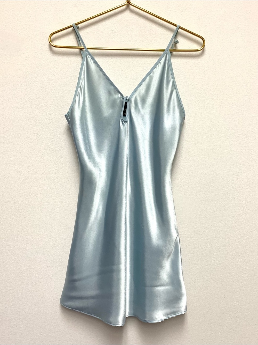 Vintage 90s Satin Nightgown Chemise Lingerie Slip Dress Size Small Icy Blue
